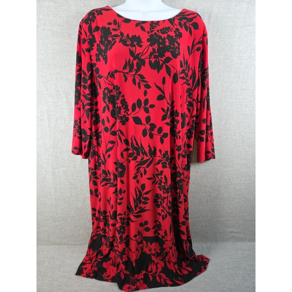 Chicos Dress Size 3 Womens 16/18 Red Black Floral Vamp Whimsigoth Career Classic